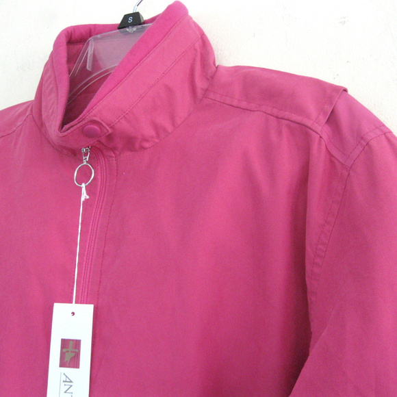 NWT Golf jacket M Pink Half-zip Stretch panels Sleeve zipper Pockets Windbreaker - Picture 2 of 8
